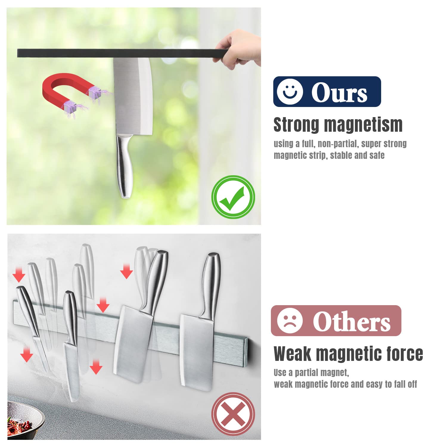 Screw mounting for a secure Dmore knife strip on the wall