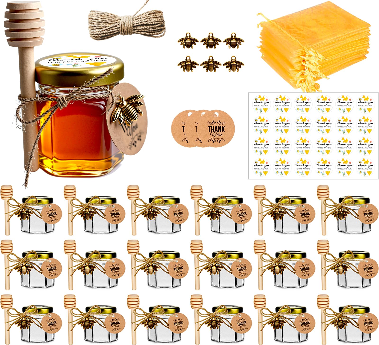 DnayDkiy mini honey jar hexagon 45ml, ideal for wedding or baby shower favors