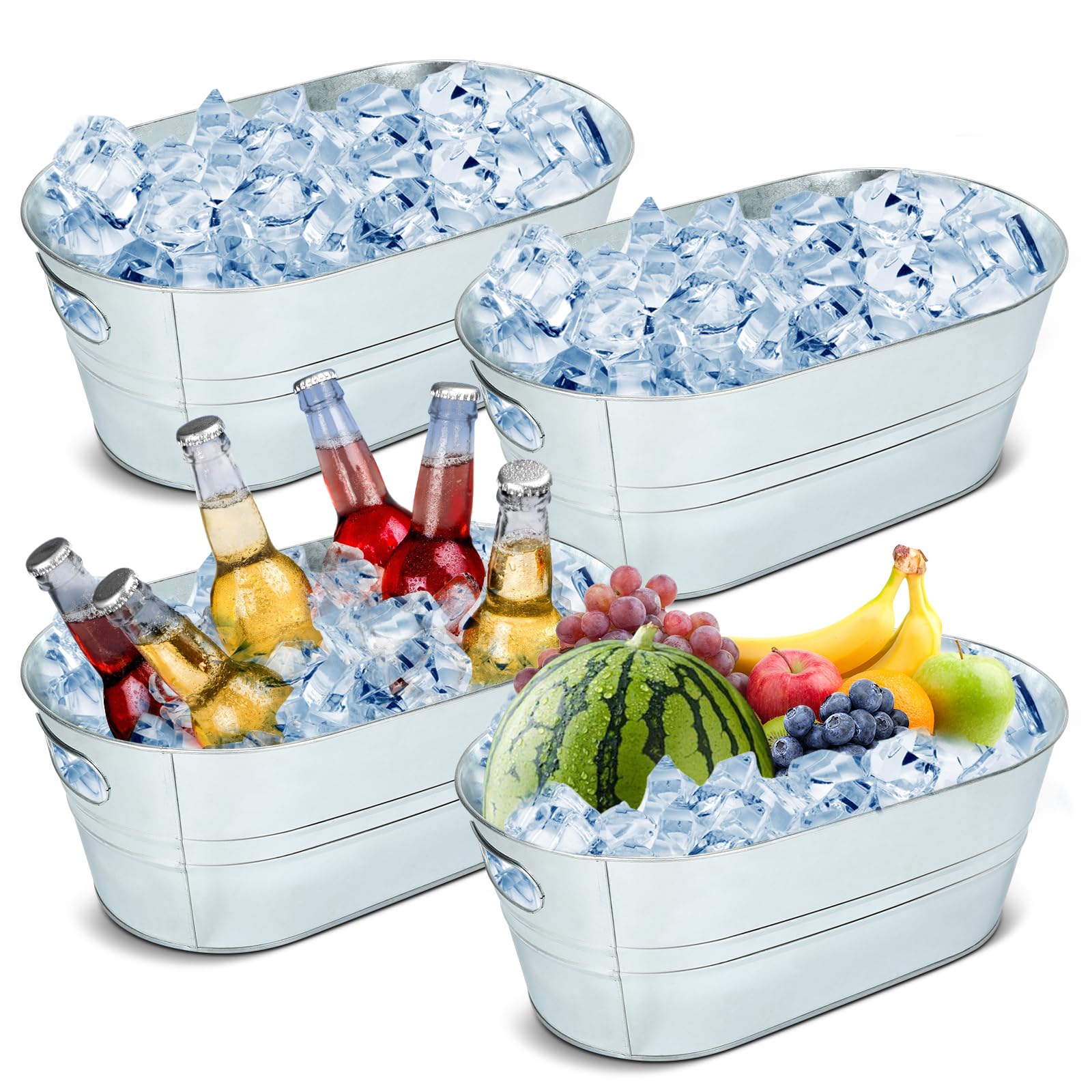 dndsim 4pcs 3-gallon galvanized tub, sturdy party centerpiece for chilled beverages