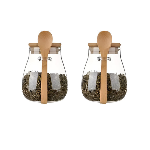 DNIENKGE glass jar airtight 2-pack with bamboo lid for pantry organization