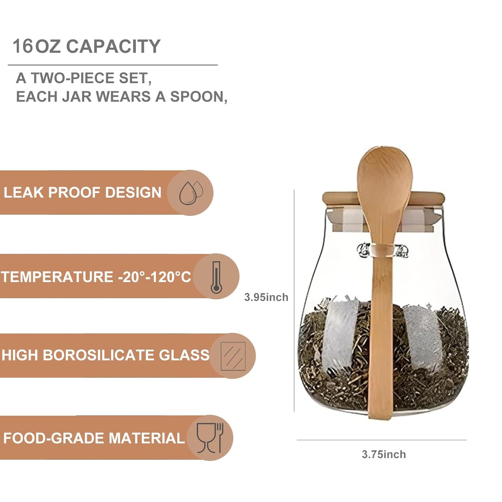 DNIENKGE wide-mouth jar with spoon for easy scooping