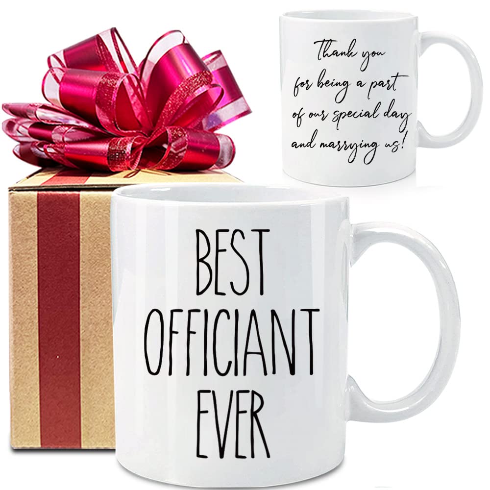 Dnuiyses wedding officiant mug front and back showing dual messages for gratitude