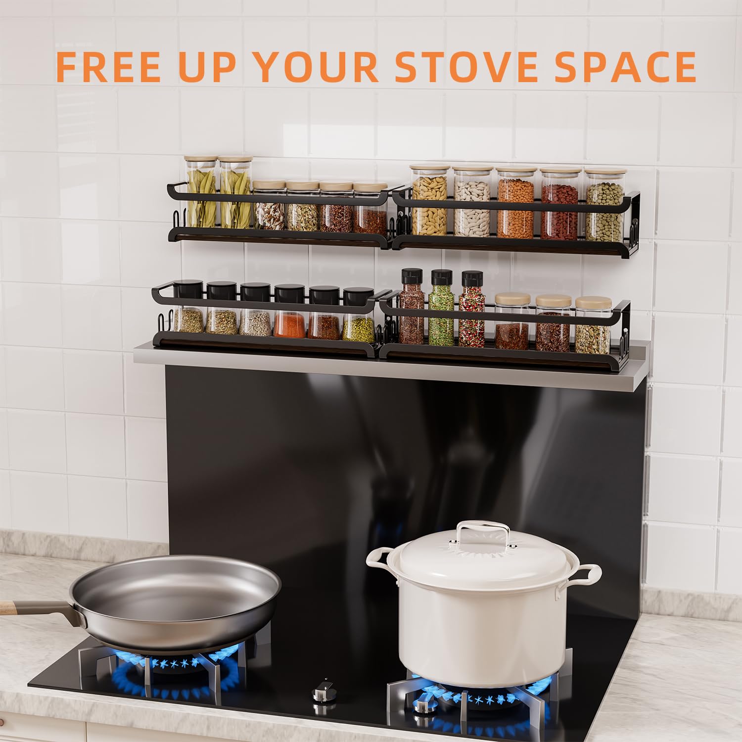 Doakhirmit spice rack close-up highlighting sturdy side guards for added safety.