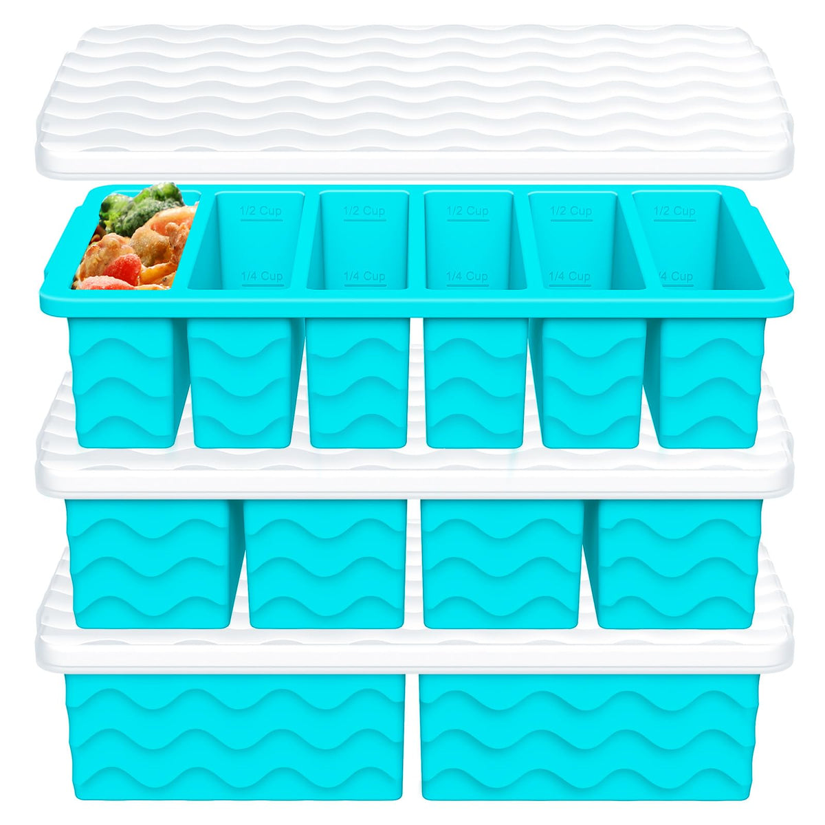 Doasuwish 2-cup large freezer tray with lid keeps soups organized for quick reheats