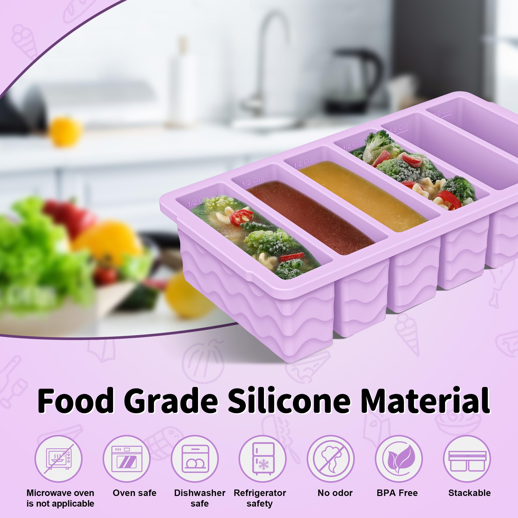 Large 2-cup portion tray with measurement lines for meal prep