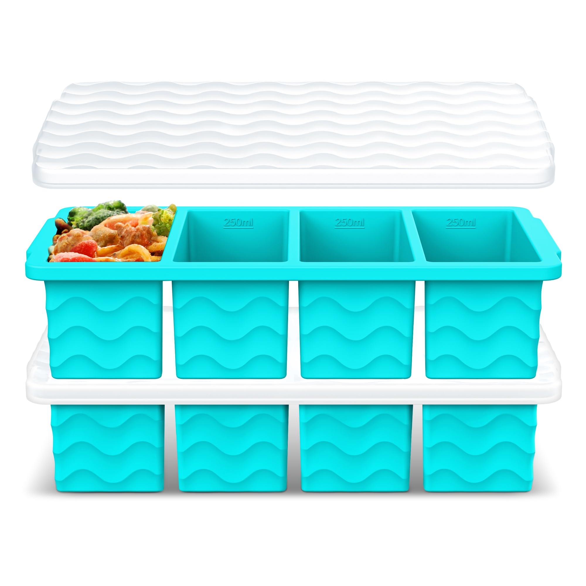 Doasuwish silicone freezer mold with soup lid creates 1-cup portions for precise meal prep.