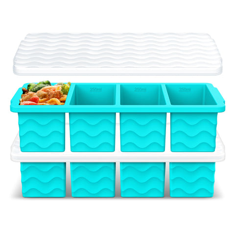 Doasuwish silicone freezer mold with soup lid creates 1-cup portions for precise meal prep.
