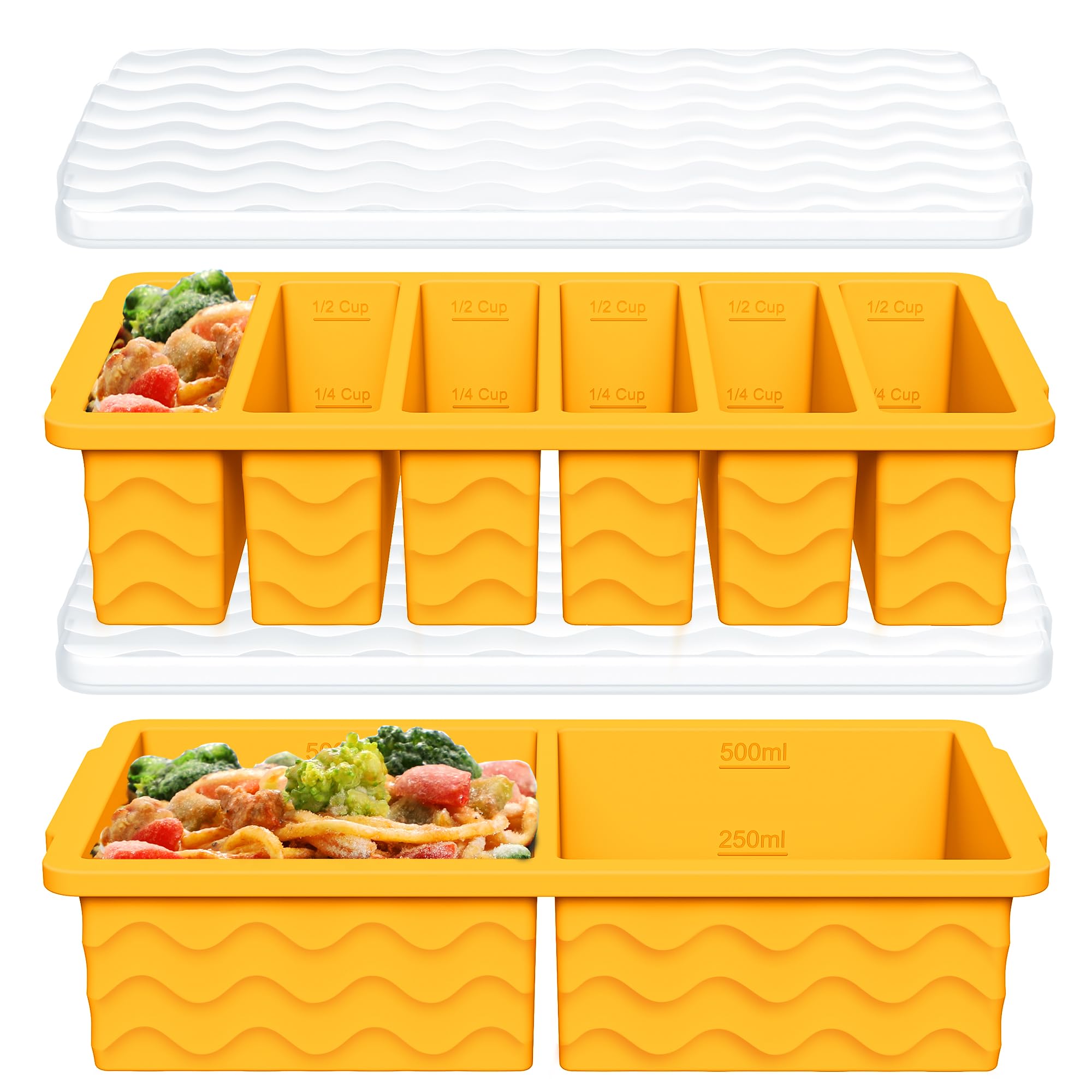 Doasuwish silicone freezer tray with lid shows a sturdy 2-pack set for organized portions.