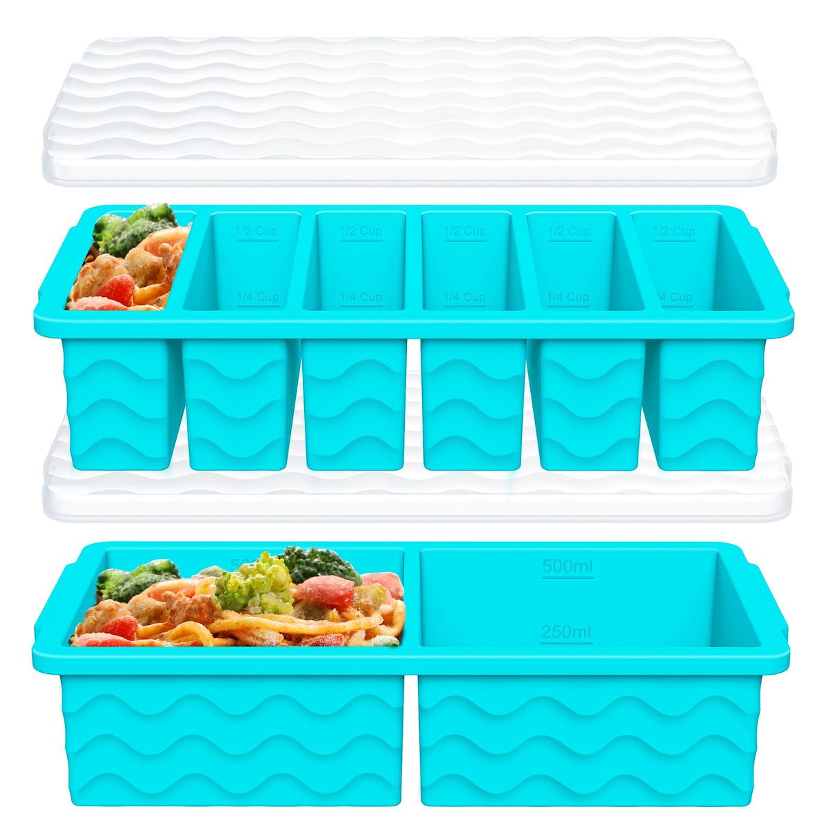 Doasuwish silicone freezer trays with lid for organized 2-cup portions