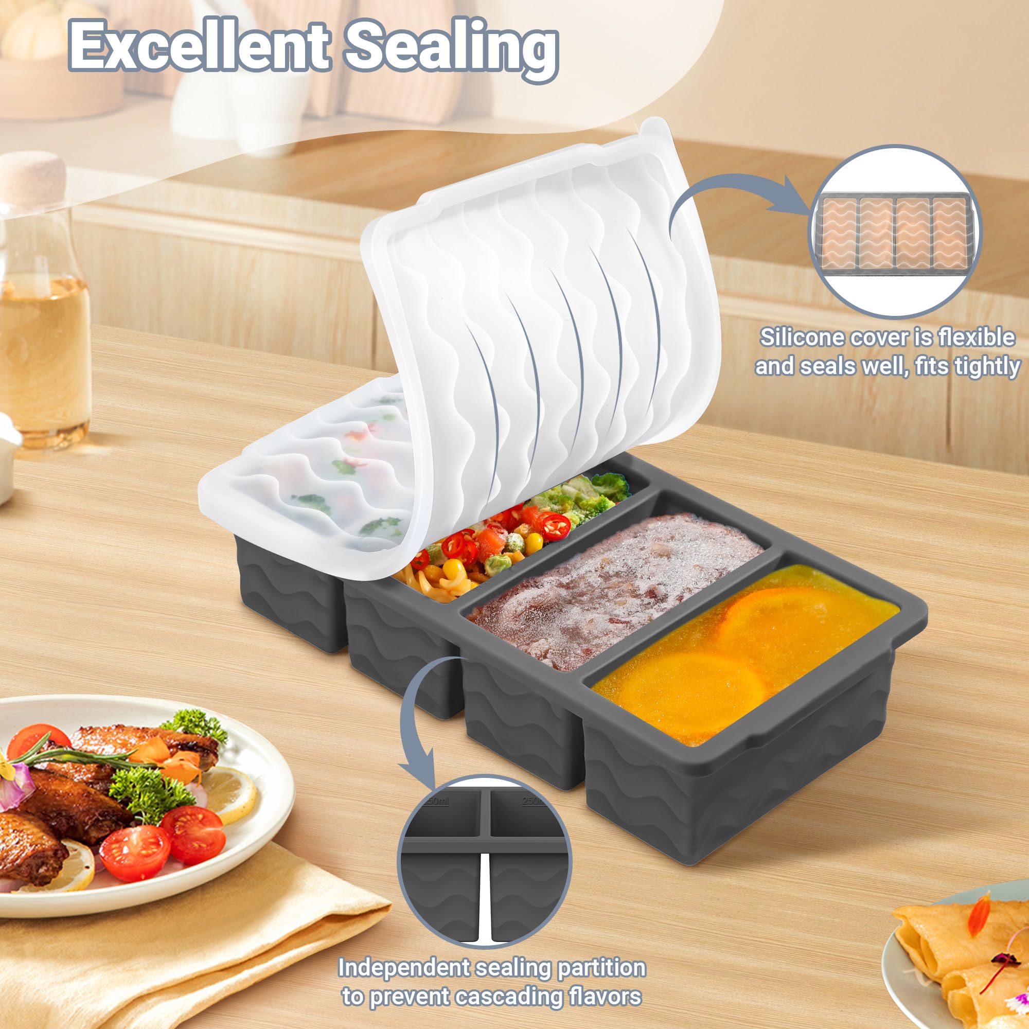 Doasuwish silicone molds freeze soups, smoothies, and sauces.