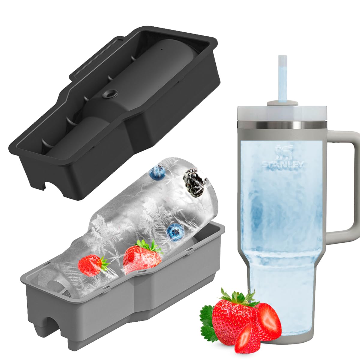 DoawBang Stanley ice mold with lid on for precise fit and mess-free cooling.