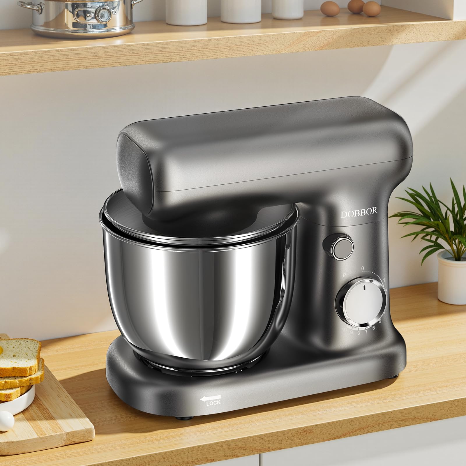 DOBBOR includes egg whisk, dough hook, and flat beater for versatile baking.