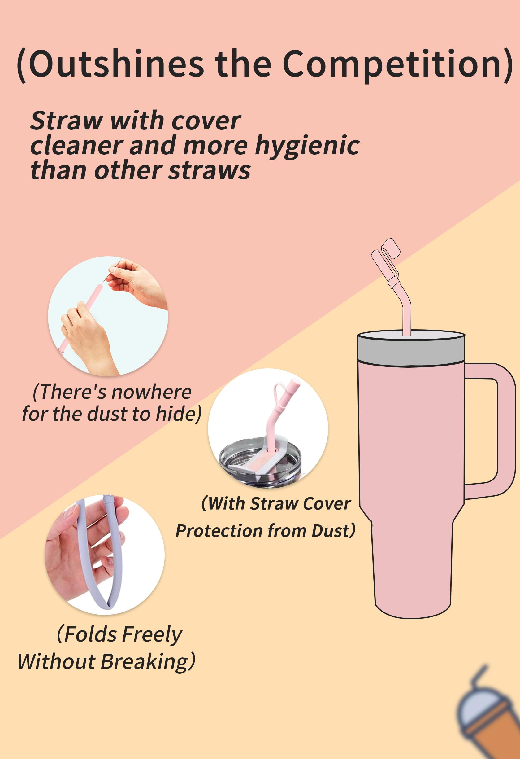 Doboli pack of 6 long silicone straws for Stanley tumblers