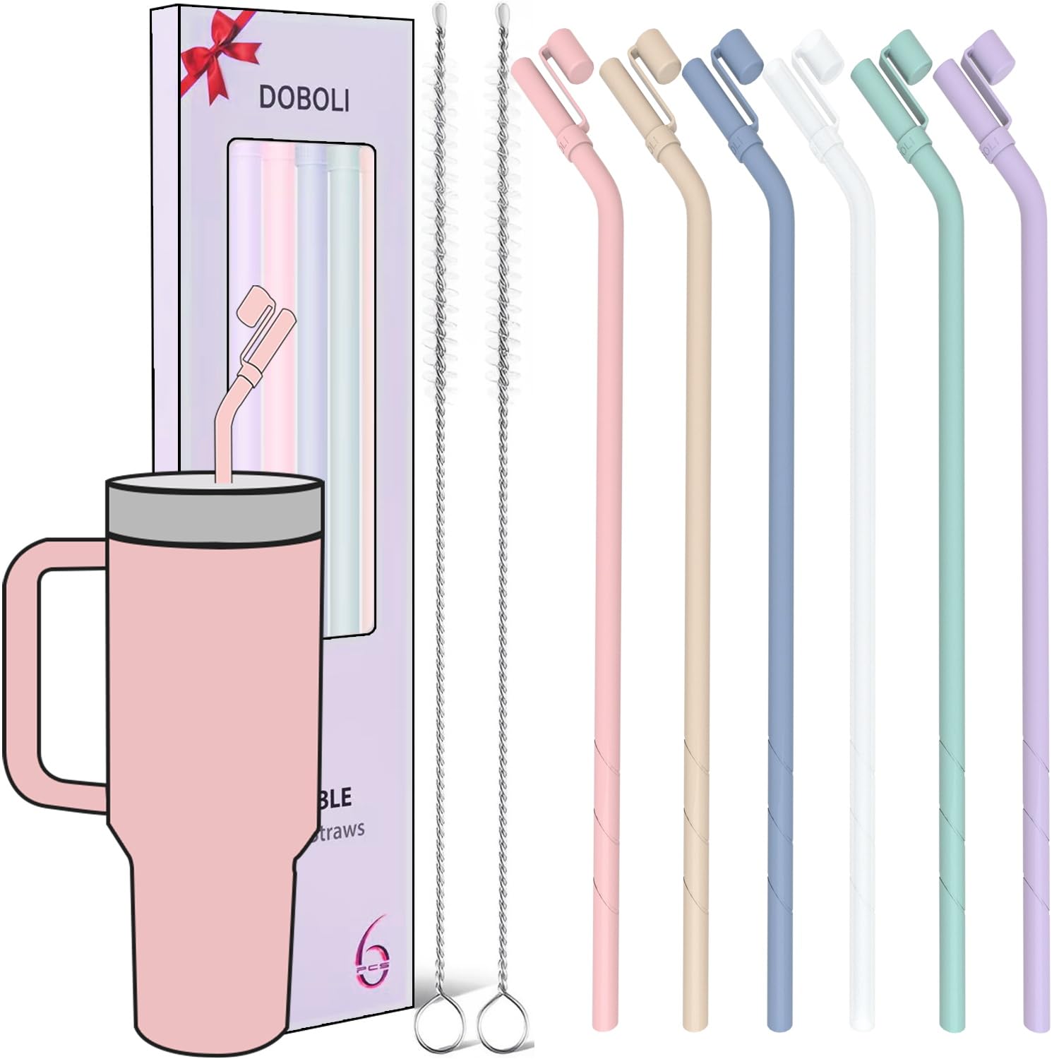Doboli replacement 13-inch silicone straw with cover for Stanley tumbler preserving hygiene