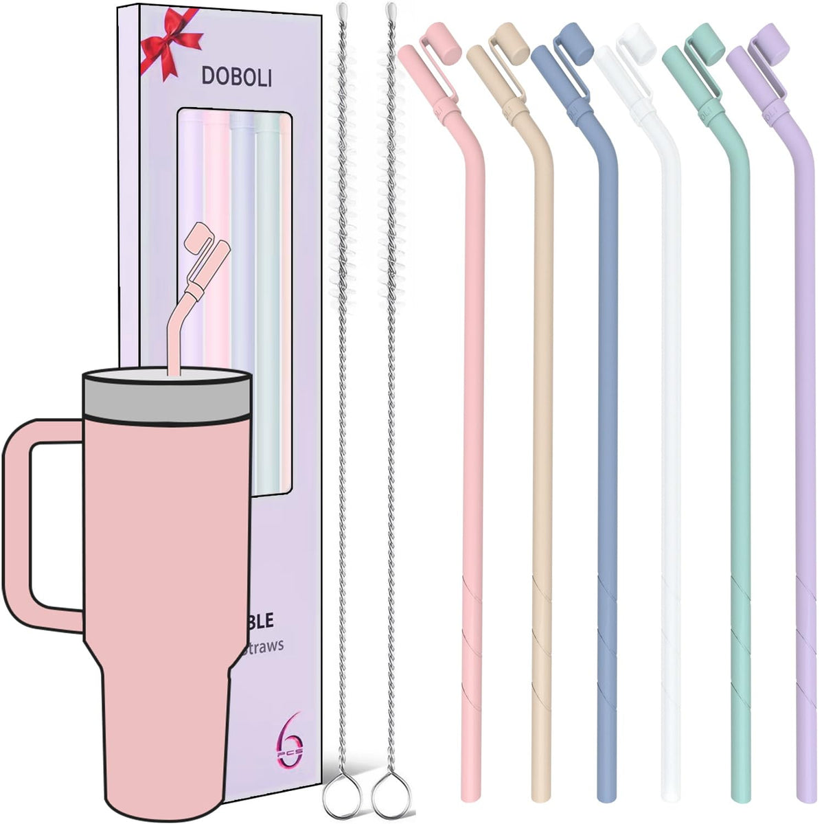 Doboli replacement 13-inch silicone straw with cover for Stanley tumbler preserving hygiene