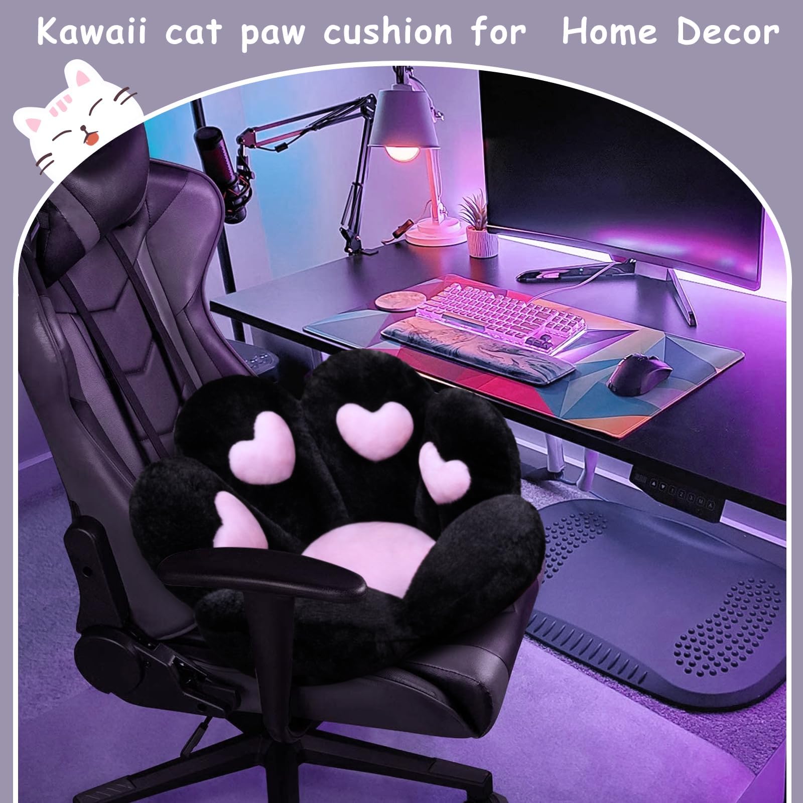 DOBUONO cat paw cushion enhances bedroom ambiance with playful charm.