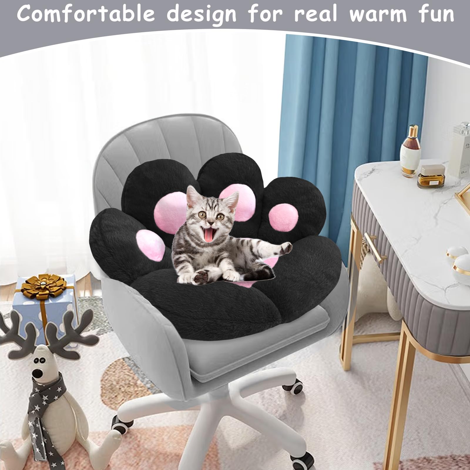 DOBUONO cat paw cushion black side view highlighting plush comfort.