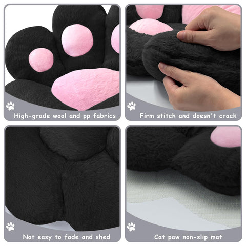 DOBUONO cat paw cushion black top angle shows fluffy surface.