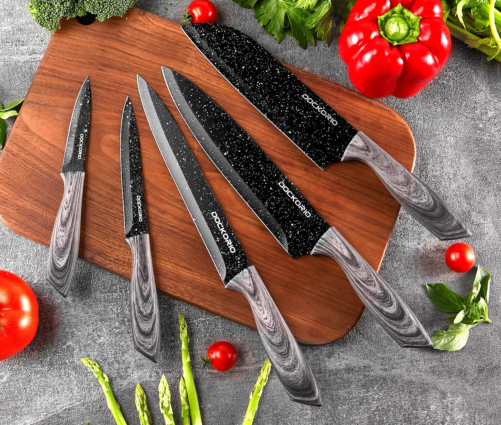 Dockorio 19-piece knife set blades highlights precision for slicing, dicing, and carving tasks.