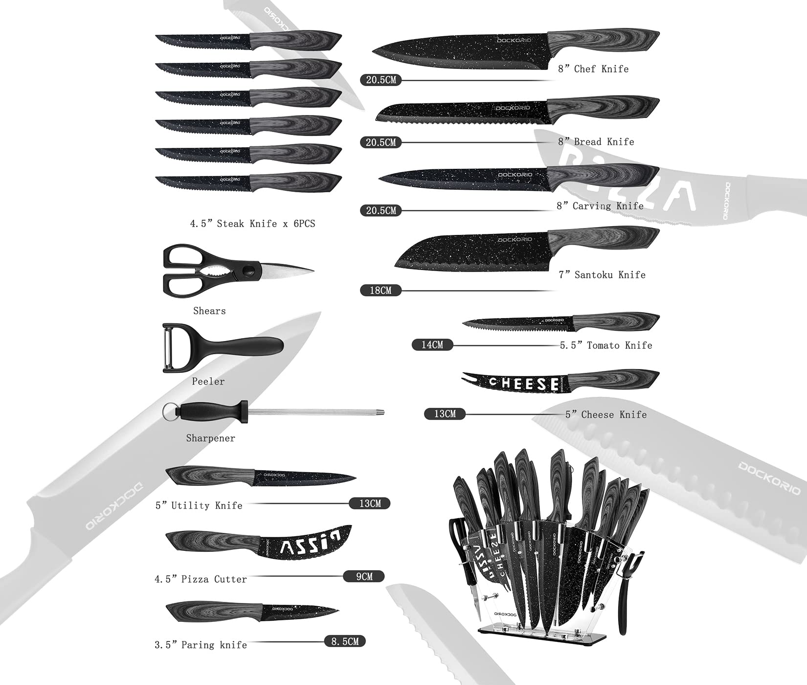Dockorio high-carbon stainless steel blades offer sharpness and rust resistance for daily use.