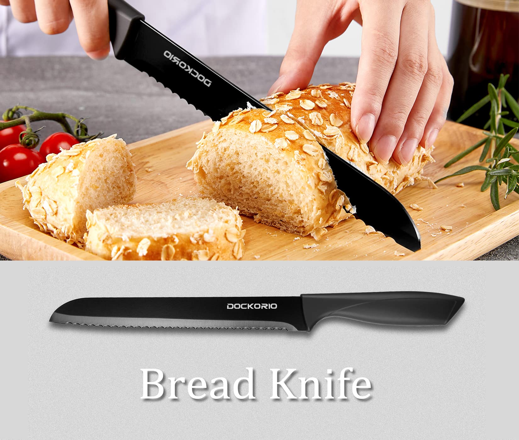 Dockorio high-carbon stainless steel blades offer sharpness and rust resistance.