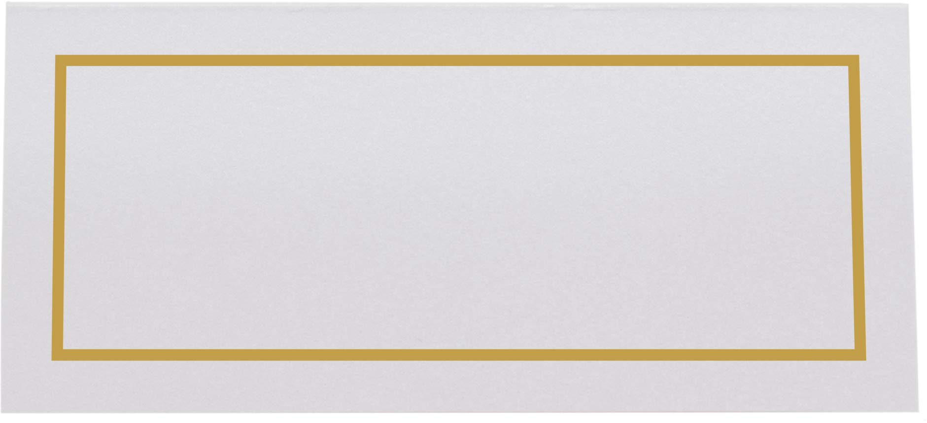 Gold place cards arranged at reception tables for a polished look.