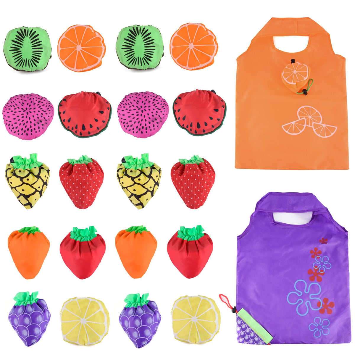 Dodkes 20-pack reusable bags with random fruit patterns for eco-friendly shopping