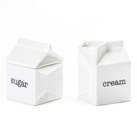 Dodococa ceramic sugar creamer set milk-carton pitcher on table, ideal for daily tea service