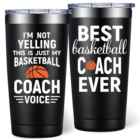 DOEARTE basketball coach tumbler with humorous design keeps drinks cold or hot during games.