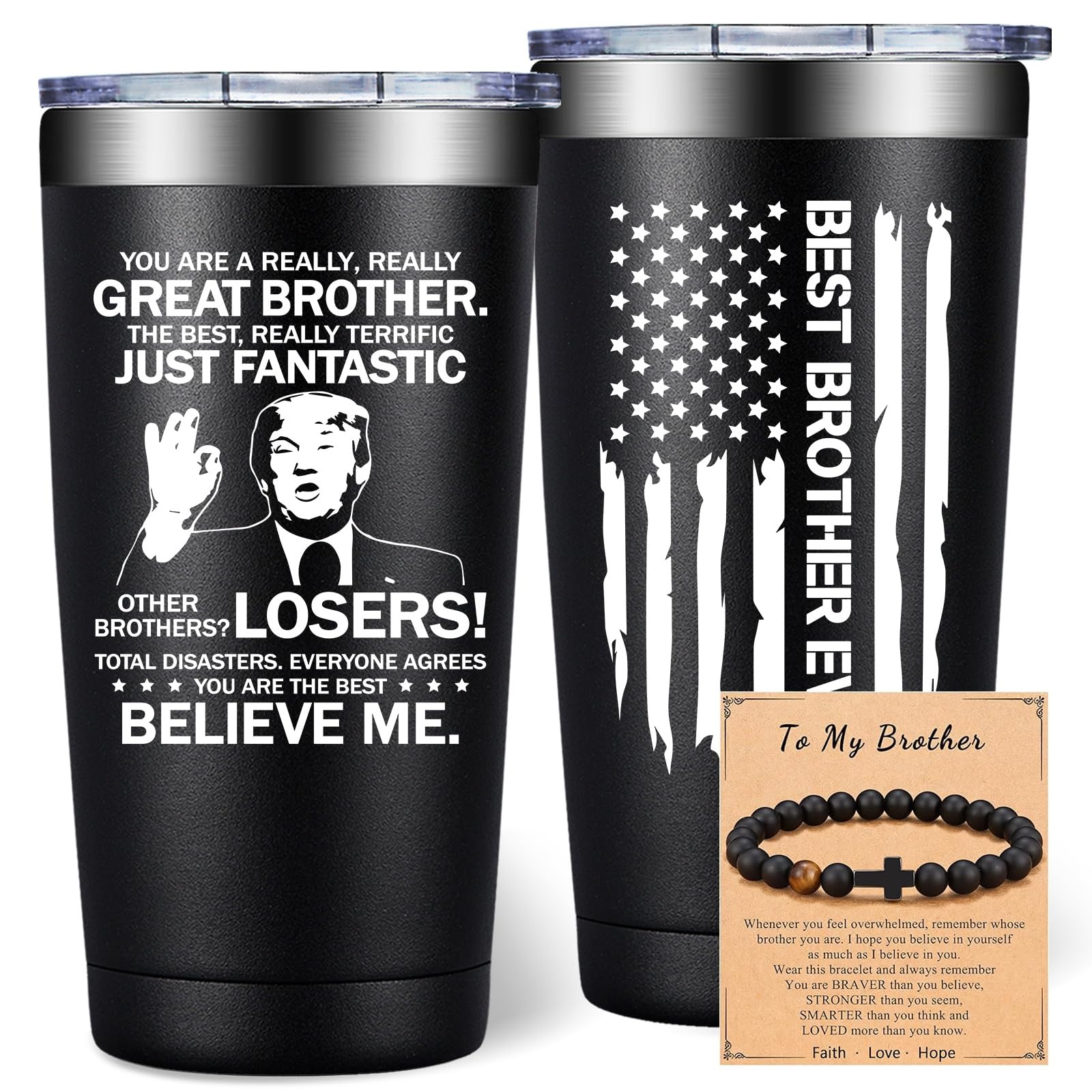 DOEARTE 20oz brother gift tumbler held proudly for a thoughtful moment and durable daily use.