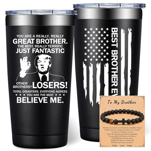 DOEARTE 20oz brother gift tumbler held proudly for a thoughtful moment and durable daily use.