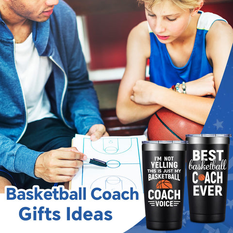 DOEARTE coach gift tumbler with funny messages for basketball mentors, ideal for celebrations.