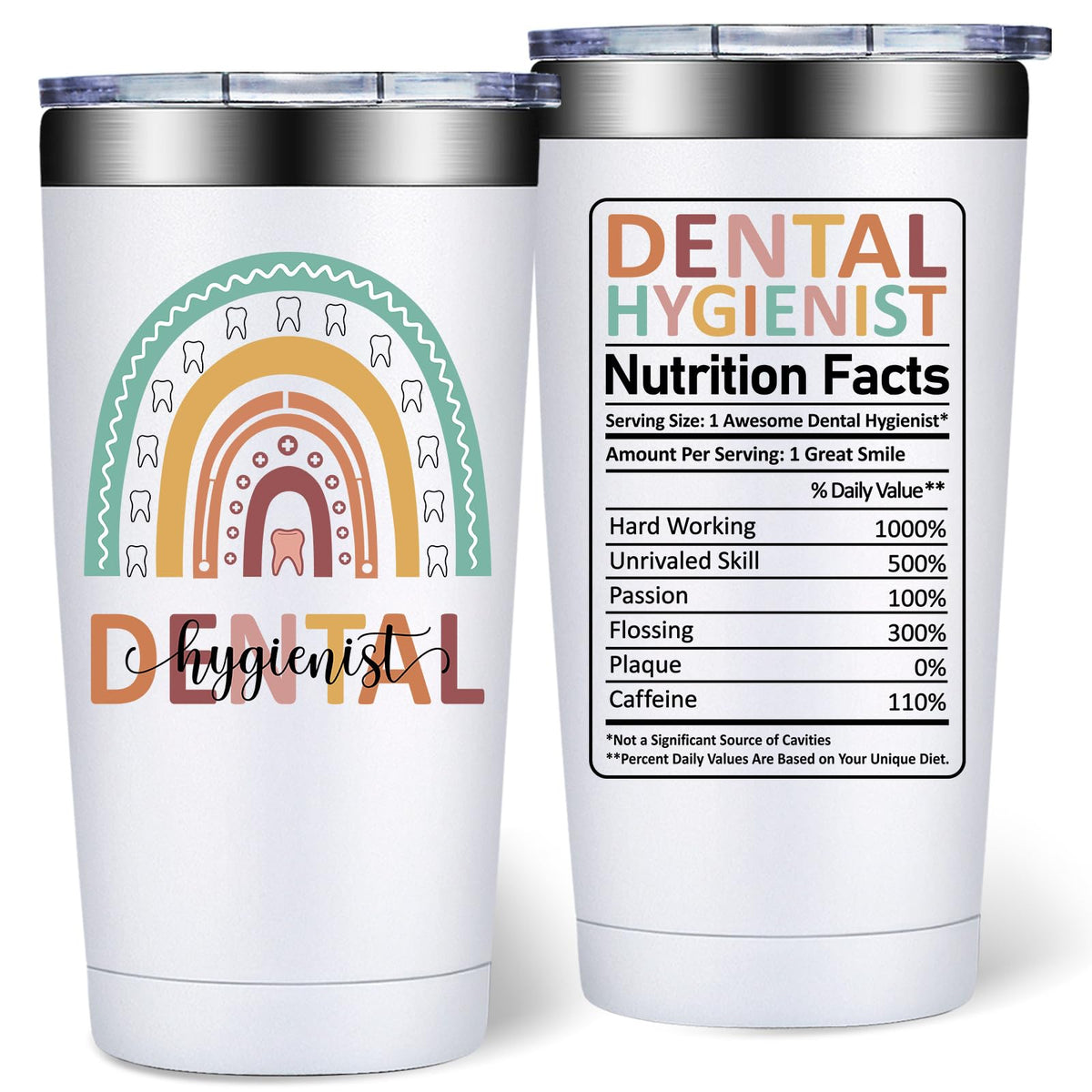 DOEARTE 20oz tumbler with nutrition facts design keeps beverages cold or hot all day.