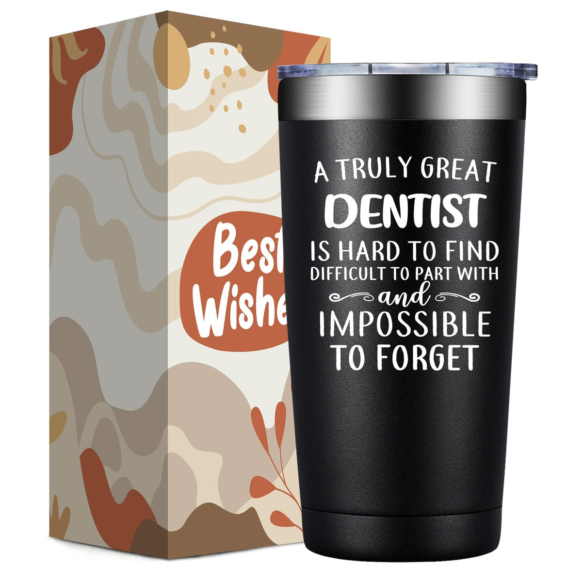 DOEARTE 20oz tumbler front view showing a stylish dentist gift that keeps beverages at the right temperature