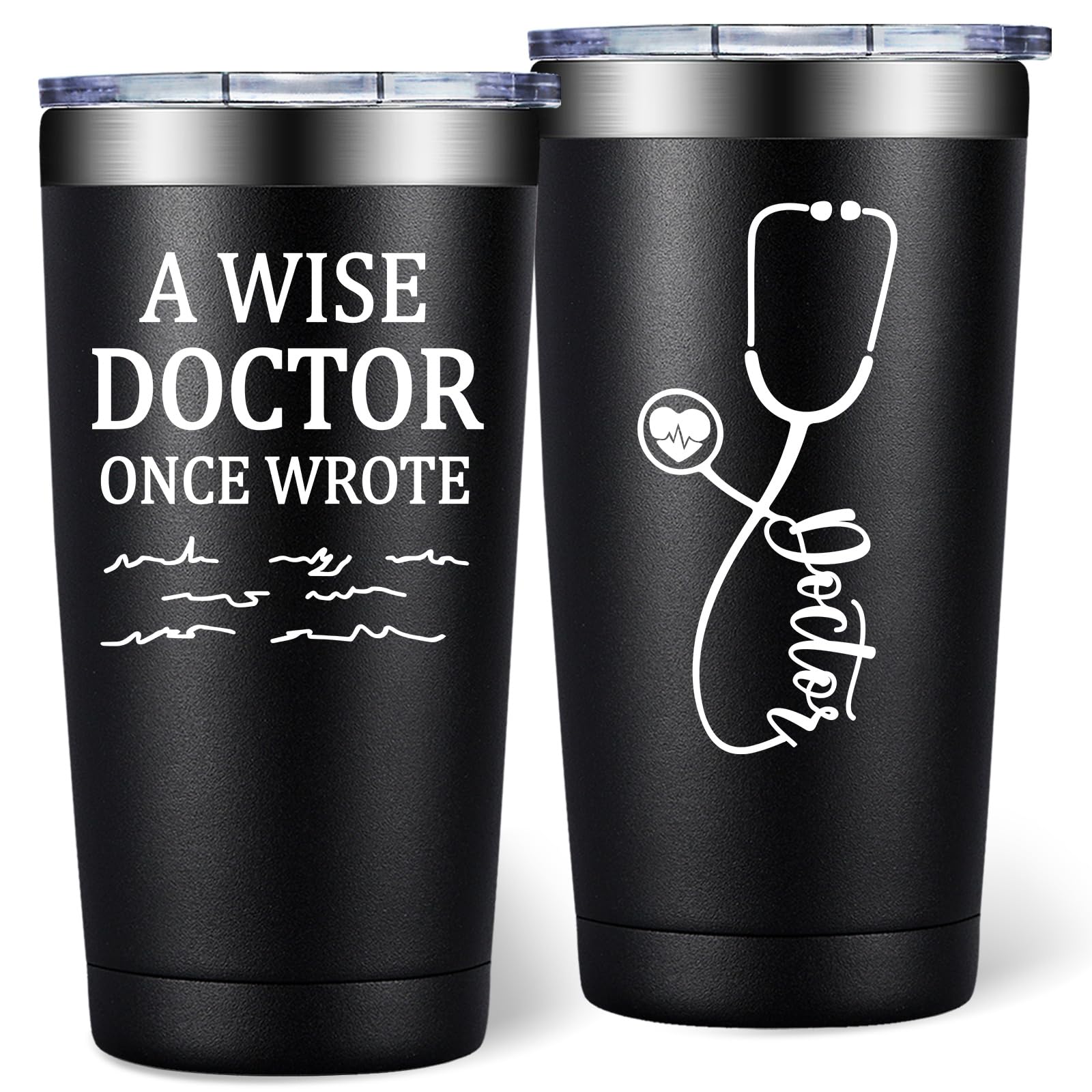 DOEARTE 20oz tumbler closeup with handwritten design for daily doctor gifts.