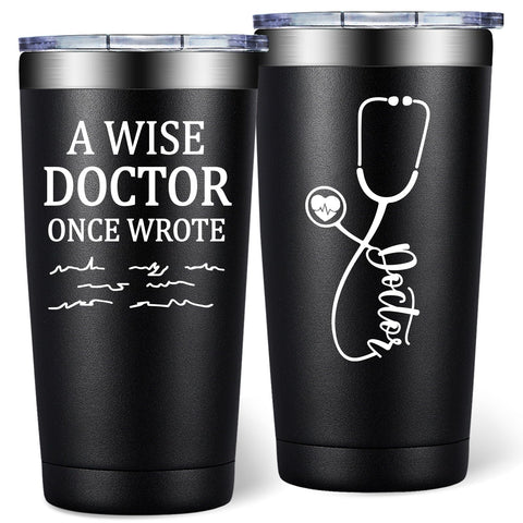 DOEARTE 20oz tumbler closeup with handwritten design for daily doctor gifts.