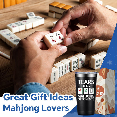 DOEARTE Mahjong tumbler side view highlighting ergonomic handle for easy carrying