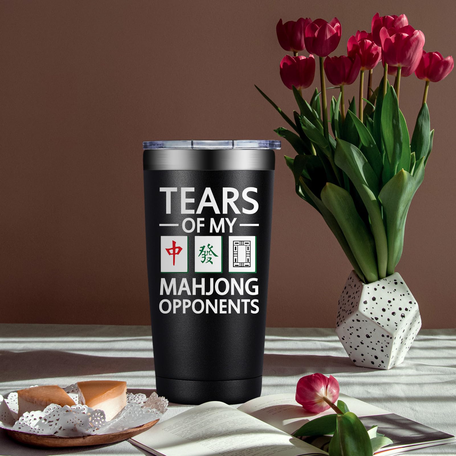 DOEARTE Mahjong tumbler double-wall insulation keeps drinks at temperature longer