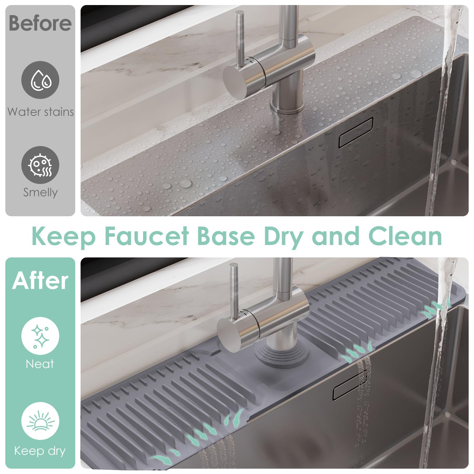 Doeklpo faucet mat with customizable hole and secure button fit