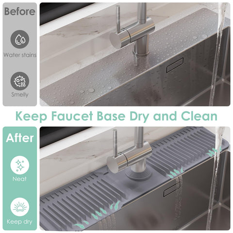 Doeklpo faucet mat with customizable hole and secure button fit