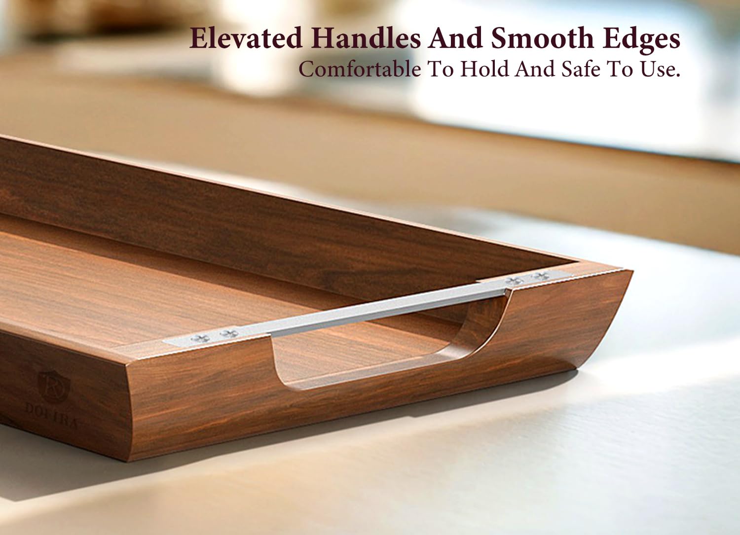 Dofira acacia tray fruit display highlights natural wood grain and freshness