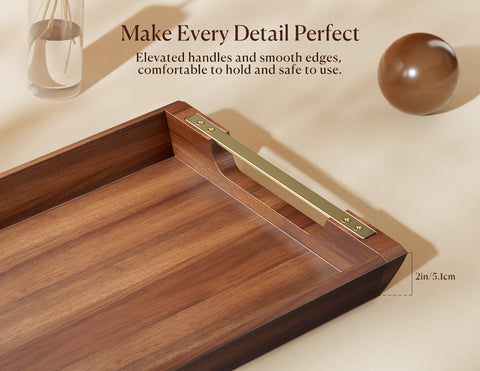 Dofira tray with raised edges keeps drinks secure during service.