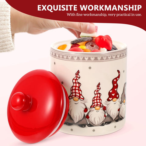 DOITOOL Ceramic canister with red lid enhances holiday decor.