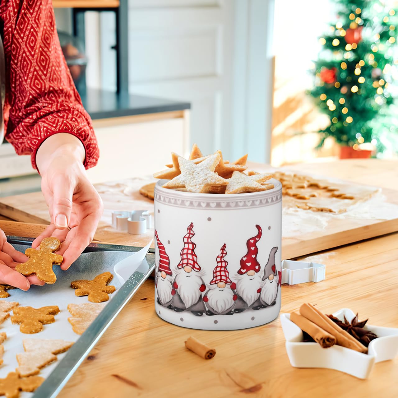 DOITOOL Christmas canister keeps snacks neatly organized on countertops.