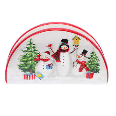 DOITOOL Christmas napkin holder with ceramic snowman keeps napkins tidy and accessible