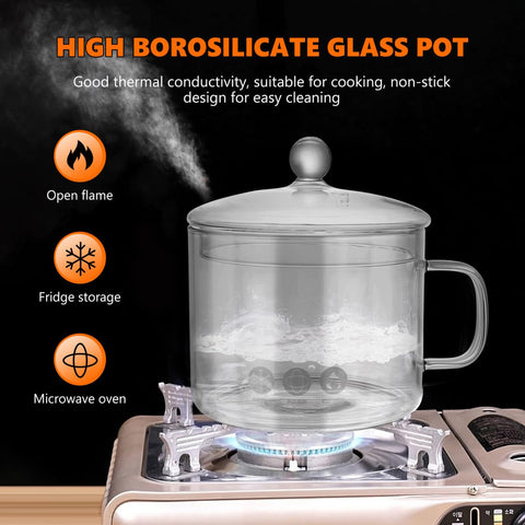 DOITOOL glass saucepan with lid ready for table serving.