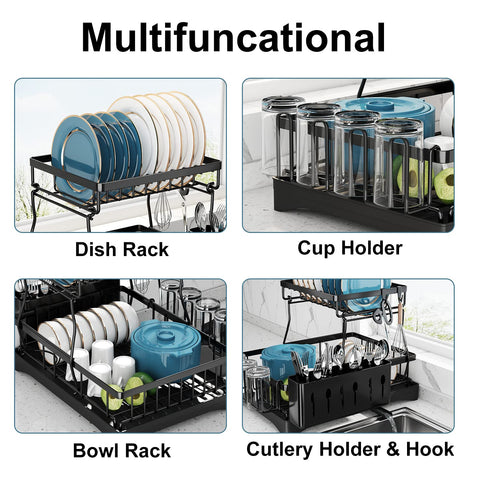 Doitsf 18.9 by 12.2 inch rack supports plates, bowls, and cups.