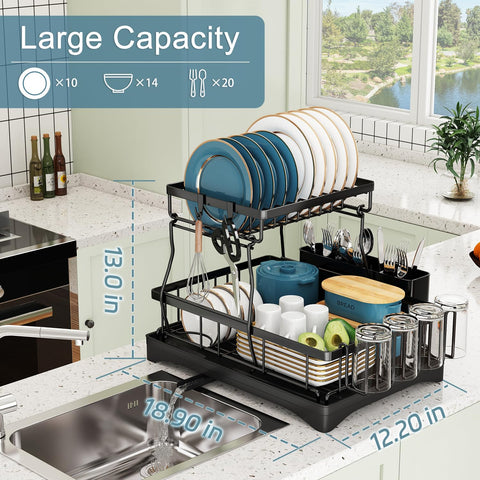 Doitsf dish drying rack with drainboard demonstrates efficient drainage into the sink.