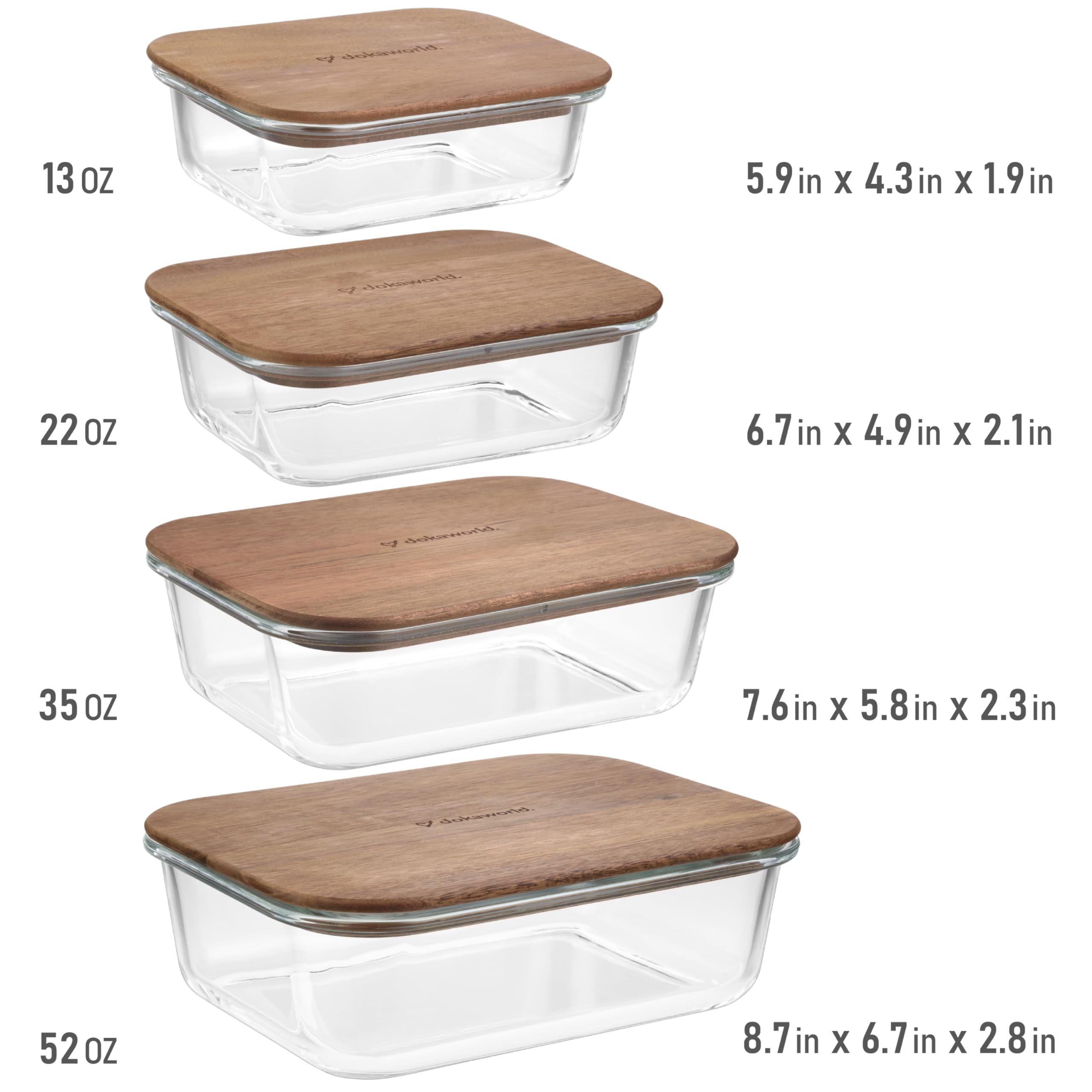 dokaworld 4-stackable-glass-containers provide a clear view for portioning.