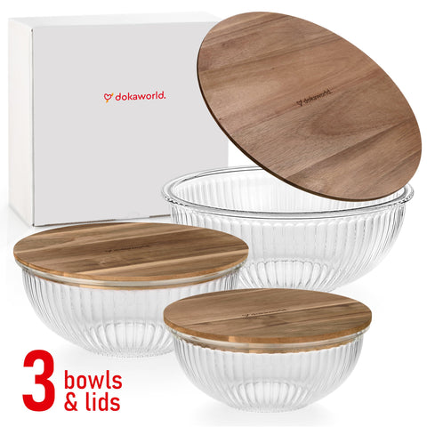 Dokaworld glass bowls suitable for leftovers, prep, and snacks.